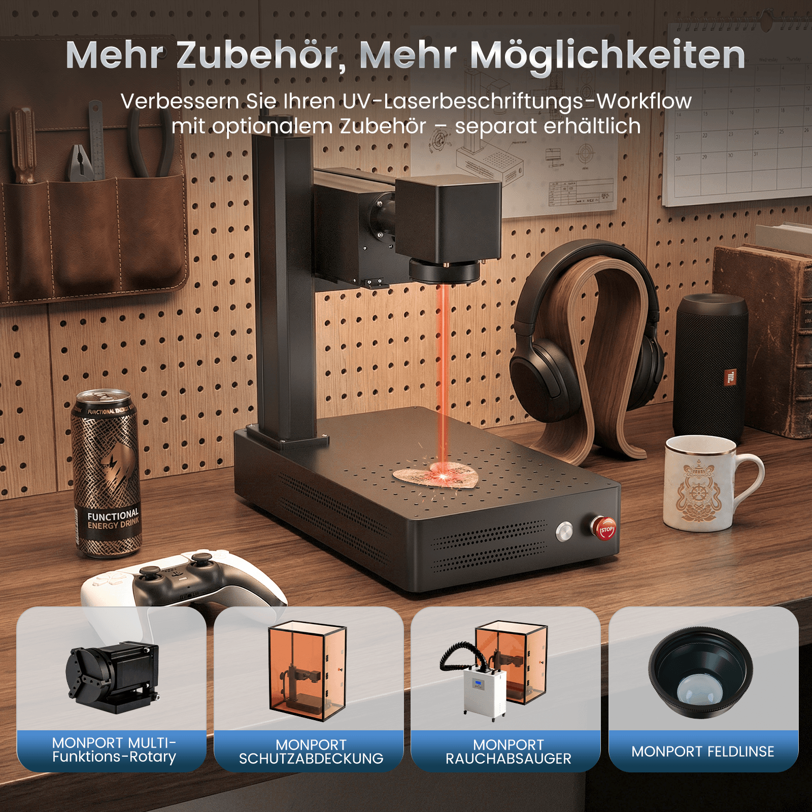 Monport 10W UV-Beschriftungslaser – Präzise UV-Lasergravur für vielfältige Materialien