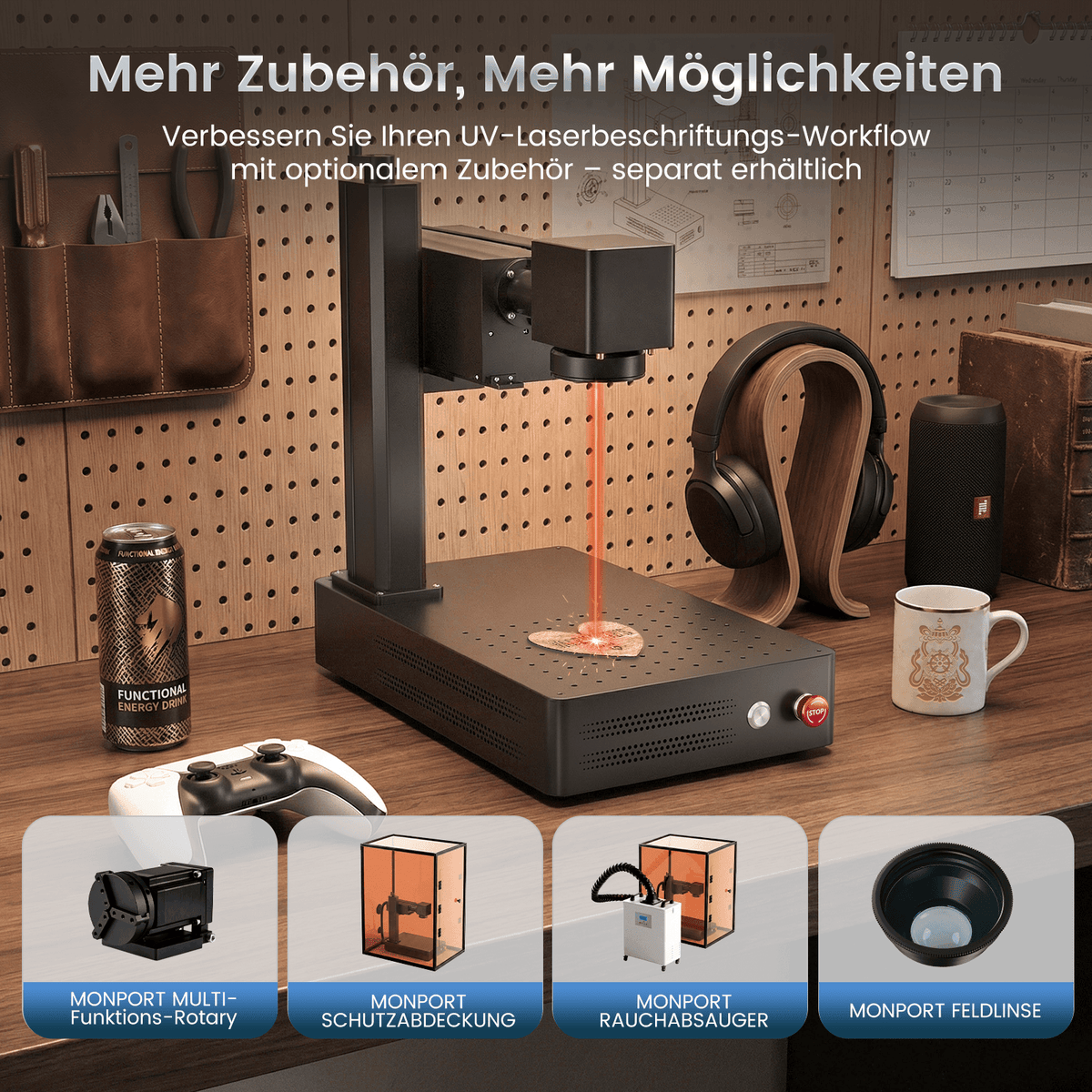Monport 10W UV-Beschriftungslaser – Präzise UV-Lasergravur für vielfältige Materialien