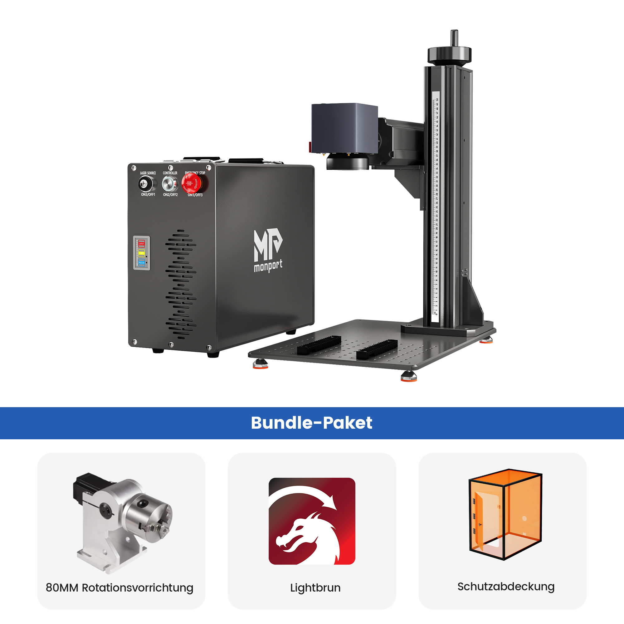 Monport GT 30W Getrennter Faserlaser-Gravier- und Markiermaschine mit Autofokus (150 mm × 150 mm) – Gerät