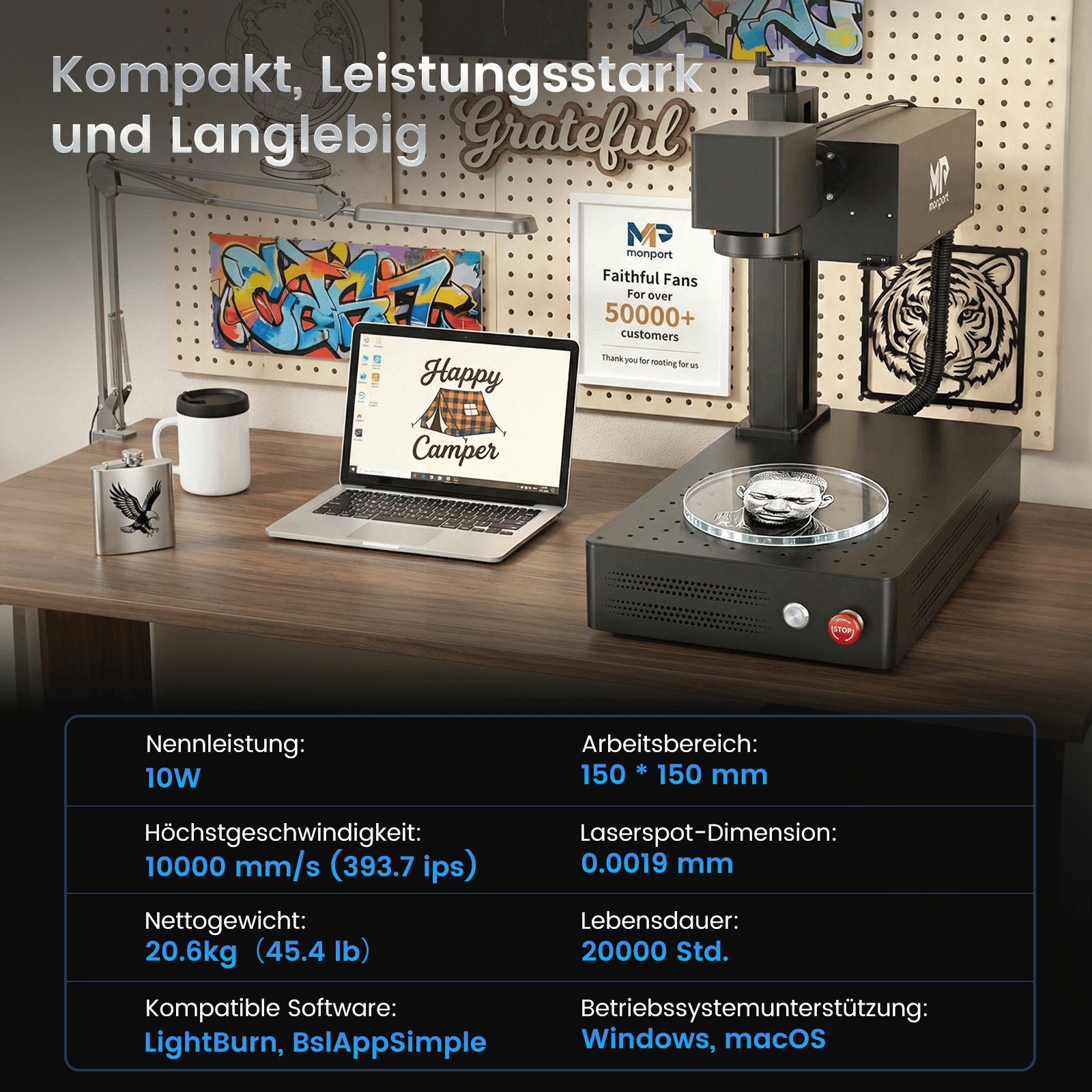 Monport 10W UV-Beschriftungslaser – Präzise UV-Lasergravur für vielfältige Materialien