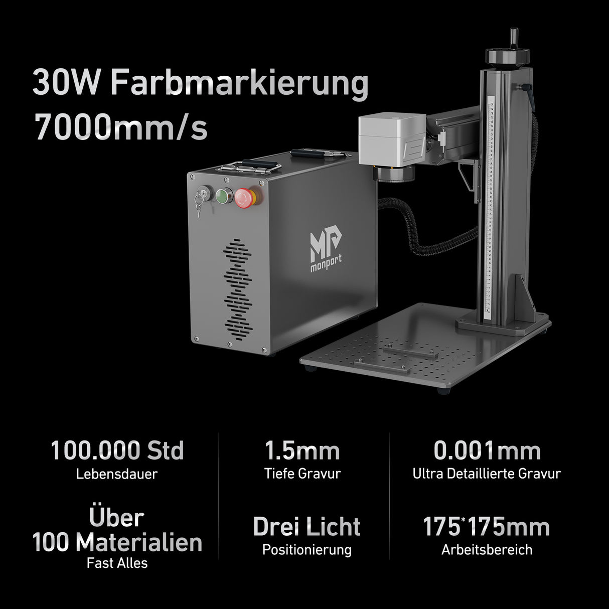 Monport 30W (175 x 175 cm) GPro MOPA Faserlaser Gravier & Markiermaschine mit manuellem Fokus