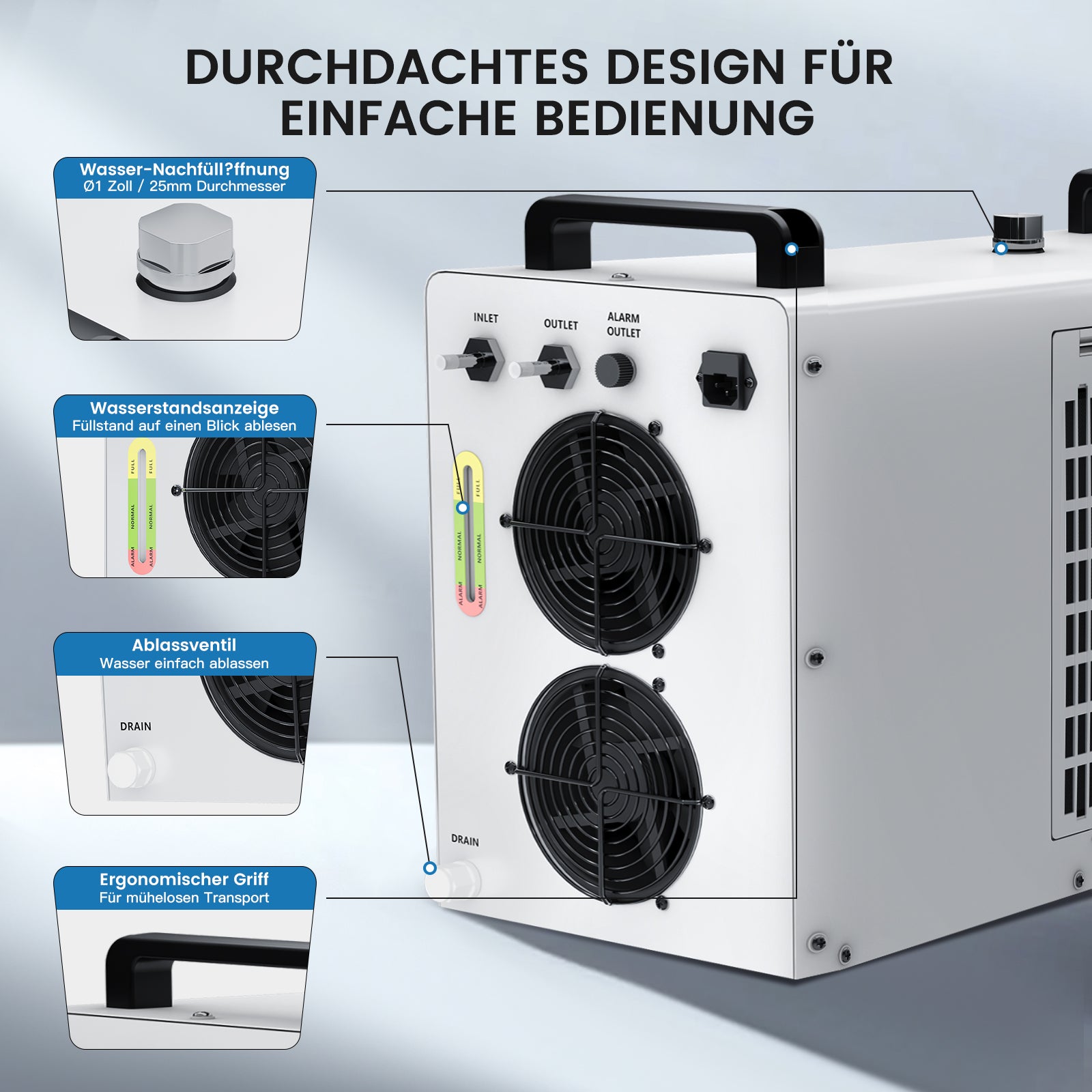 Monport 6L CW-5200 Industrieller Wasserkühler & Chiller für 40W-150W CO2 Laser Cutter