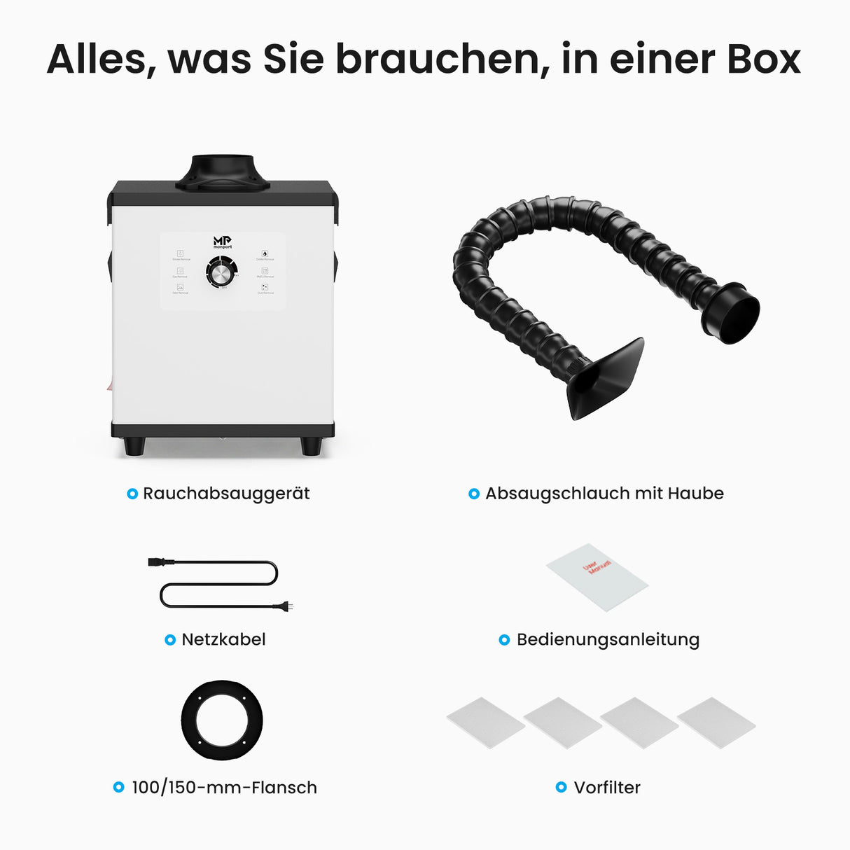 Monport 200W Laserabsaugung mit 4-Schicht-Filter für CO2- und Faser-Lasergravierer