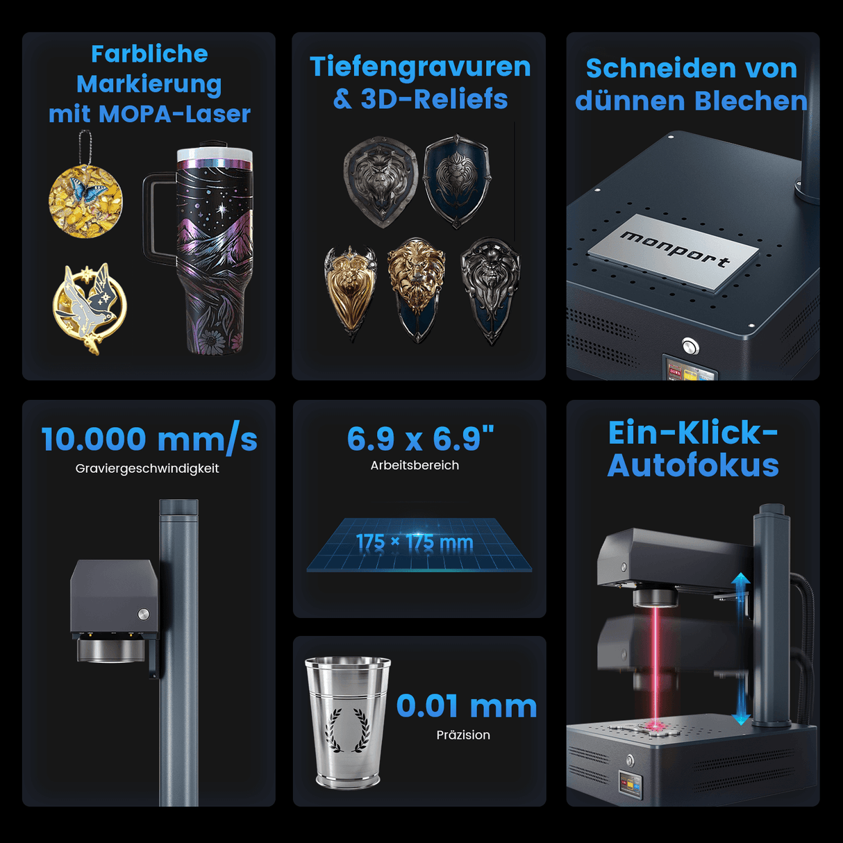 Monport GM 60W Pro Integrierter MOPA-Faserlaser-Gravier- und Markierungsmaschine mit Autofokus - Maschine