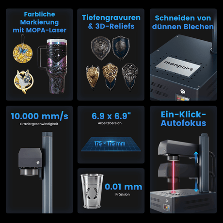 Monport GM 60W Pro Integrierter MOPA-Faserlaser-Gravier- und Markierungsmaschine mit Autofokus - Maschine