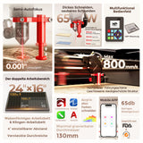 Monport Reno65 Pro 65W Desktop CO2 Lasergravierer & Schneidegerät (24” X 16“) mit brandneuem DSP Controller und Semi-Autofokus