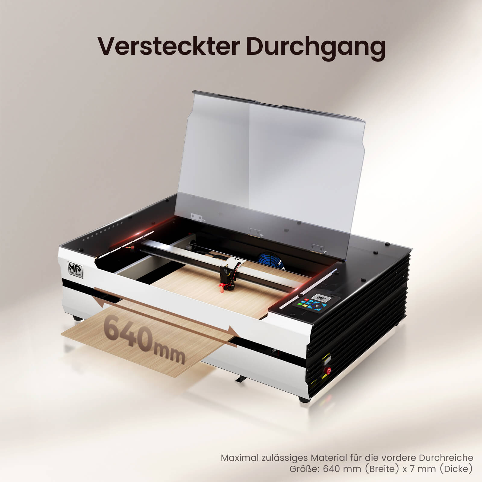 Monport Reno65 Pro 65W Desktop CO₂-Lasergravur- und Schneidemaschine (600×400 mm) mit DSP-Steuerung und magnetisch unterstütztem Fokus
