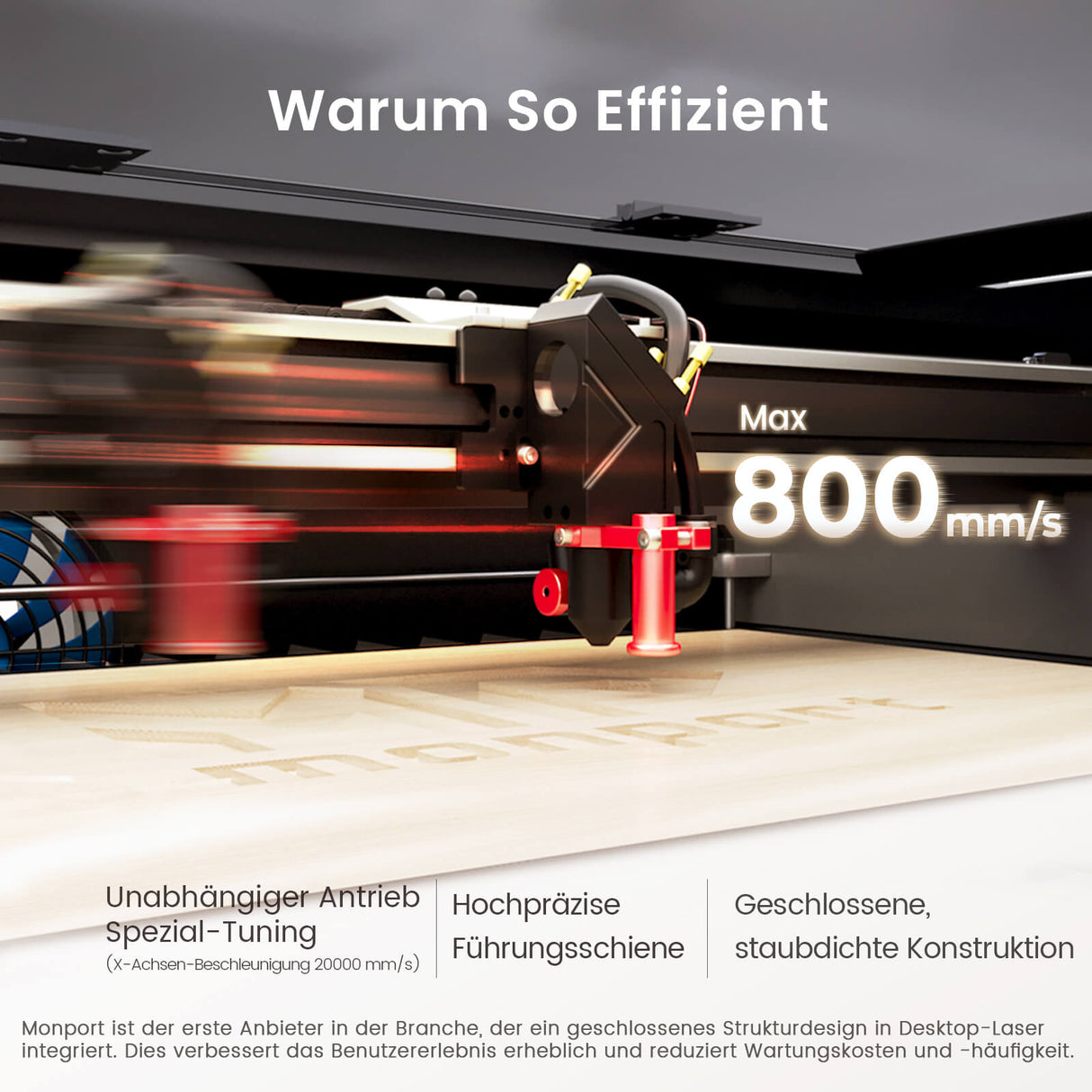 Monport Reno65 Pro 65W Desktop CO2 Lasergravierer & Schneidegerät (24”X16“) mit brandneuem DSP Controller und Assistierter Autofokus