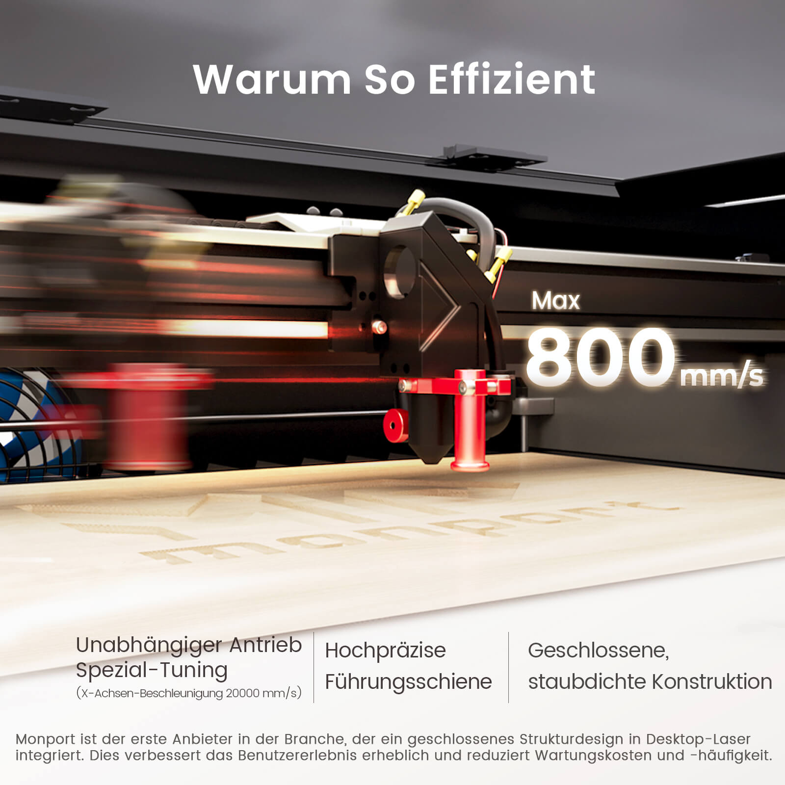 Monport Reno65 Pro 65W Desktop CO₂-Lasergravur- und Schneidemaschine (600×400 mm) mit DSP-Steuerung und magnetisch unterstütztem Fokus