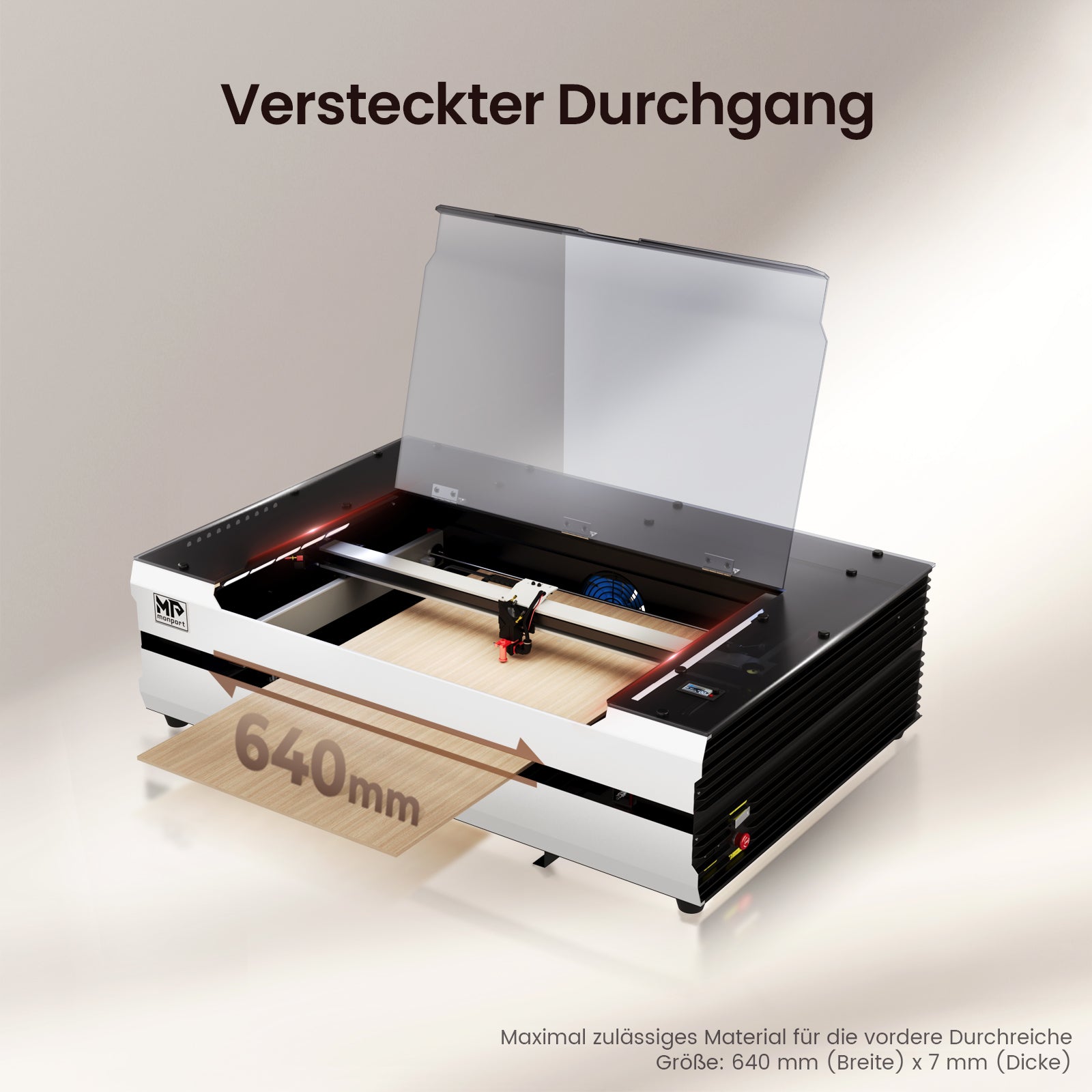 Monport Reno 65W Desktop CO2 Lasergravierer & Schneidegerät (24“X 16“) mit brandneuem Assistierter Autofokus