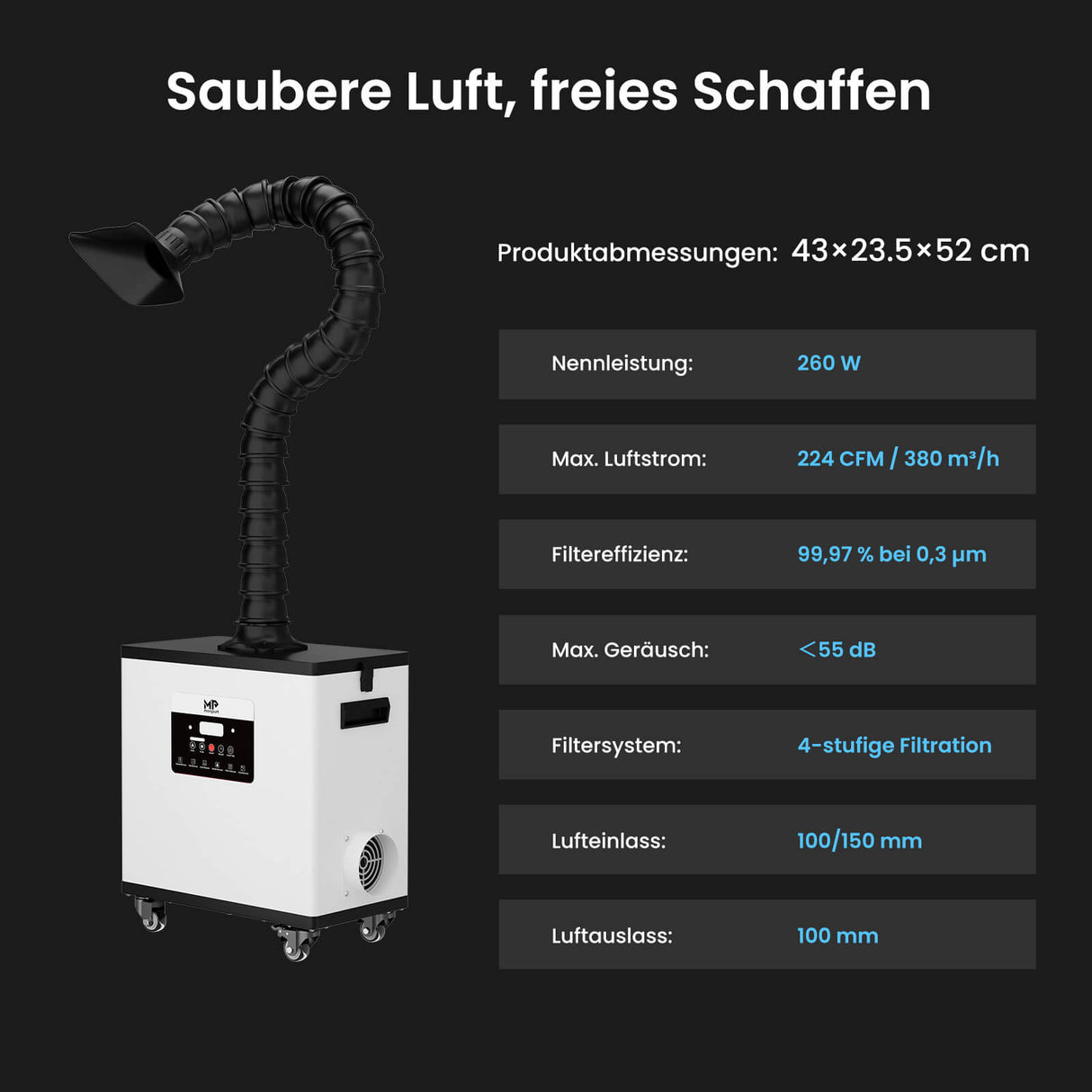 Monport 260W Laserrauchabsauganlage mit 4-stufigem Filtersystem – Für CO₂- und Faserlaser-Graviermaschinen
