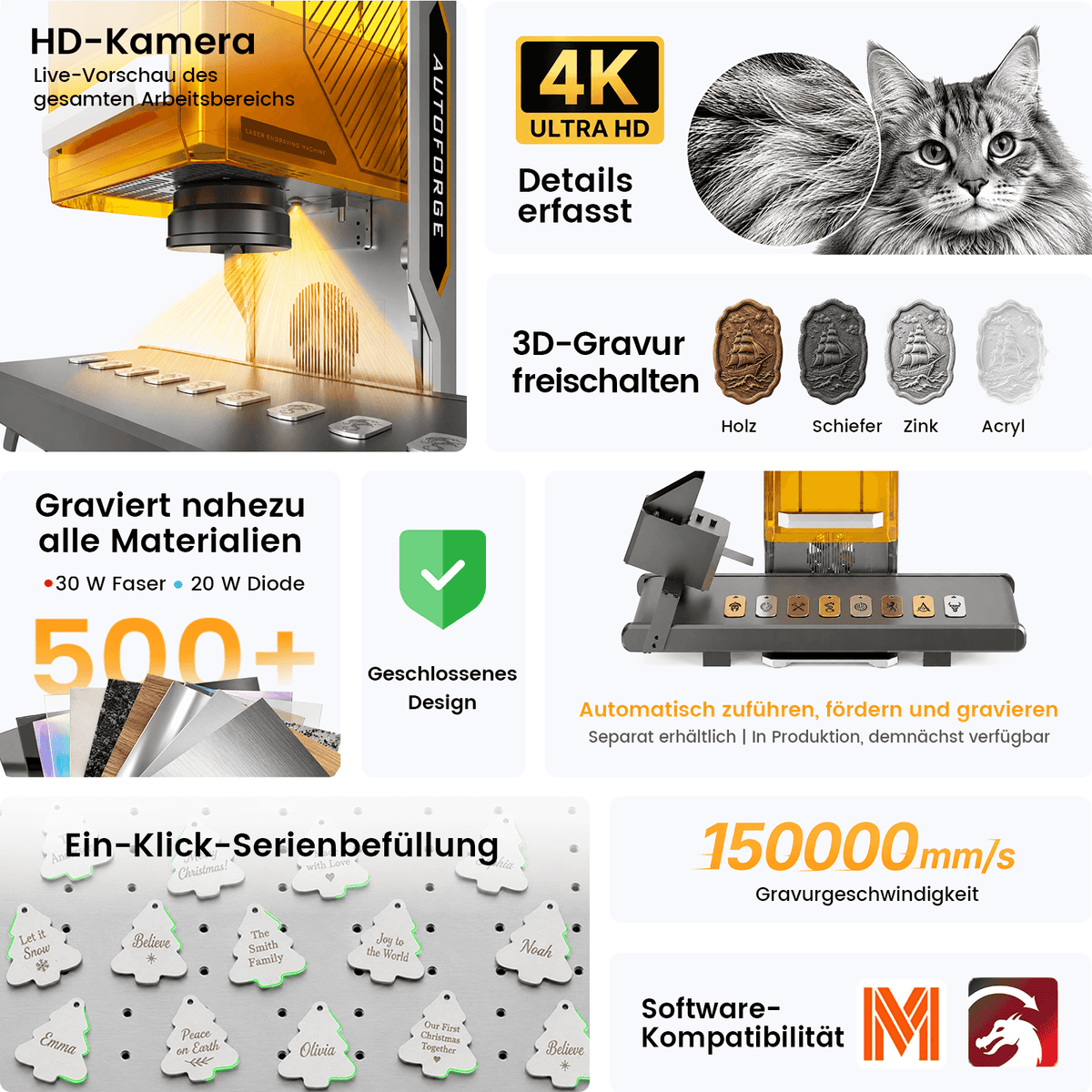 Monport AutoForge Dual-Laser Lasergraviermaschine mit 30W Faserlaser & 20W Diodenlaser – Präzise und tragbare Lasergravurmaschine