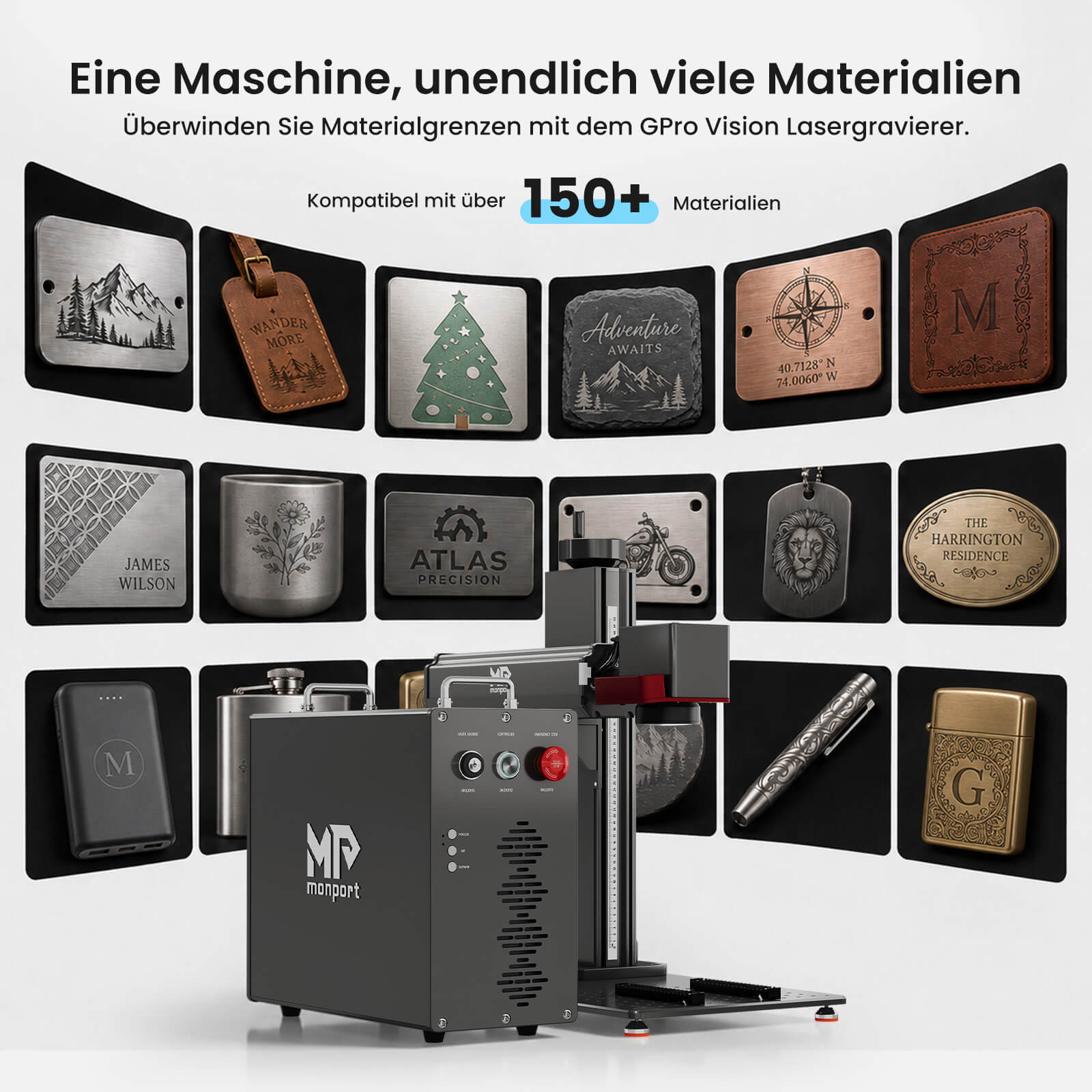 Monport GPro Vision 60W MOPA  Faserlaser Maschine – Mit Vision-System für automatische Positionierung, präzise Metallgravur & Laserbeschriftung