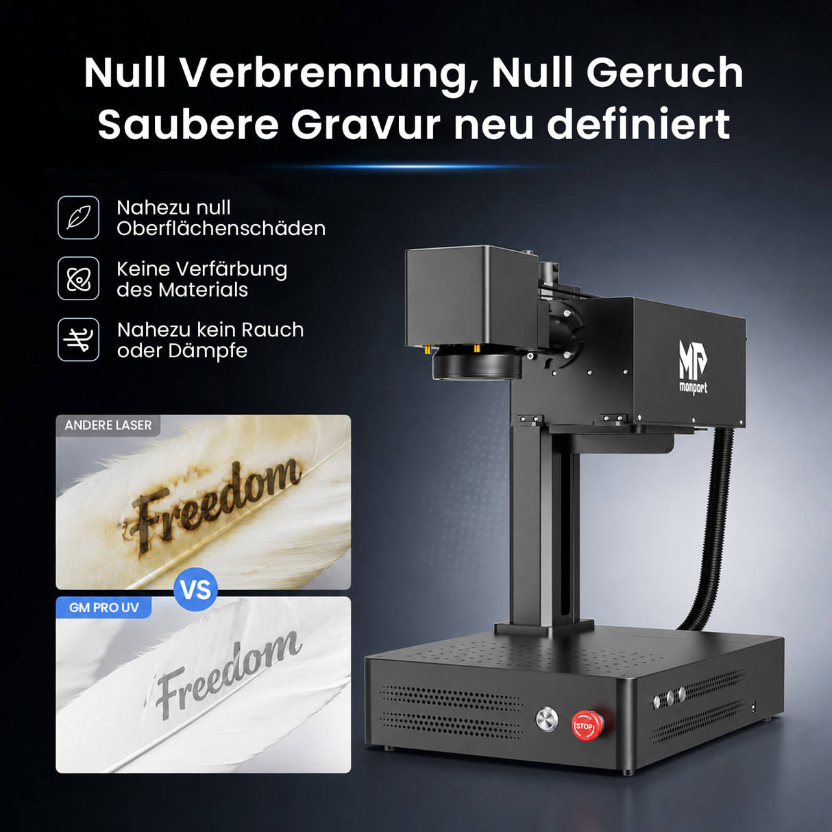 Monport GM 6W PRO UV Laser Graviermaschine(Innengravur) – Professionelle UV Laserbeschriftung mit 355nm Kaltlaser-Technologie