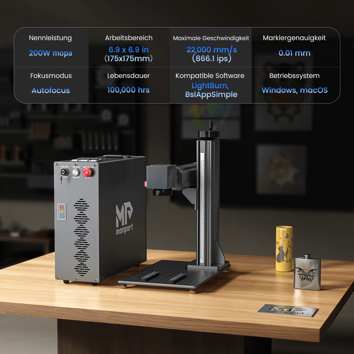 Monport GT 200W Split MOPA & Autofokus-Faserlaser-Gravierer & Farbemarkierungsmaschine