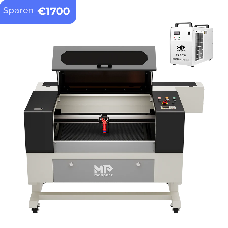 Monport 90W CO2 Laser Graviermaschine & Cutter (500x700mm) mit Autofokus und Halterung