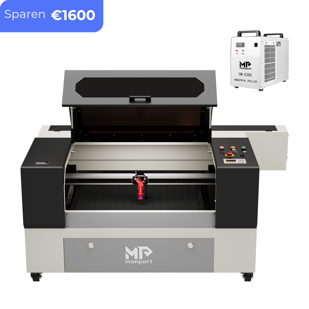 Monport 90W CO2 Laser Graviermaschine & Cutter (500x700mm) mit Autofokus und Wasserkühlung