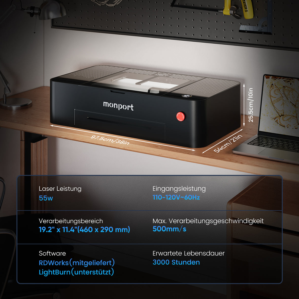 MONPORT ONYX 55W (460mm*290mm) Multifunktionale Desktop Laser Graviermaschine