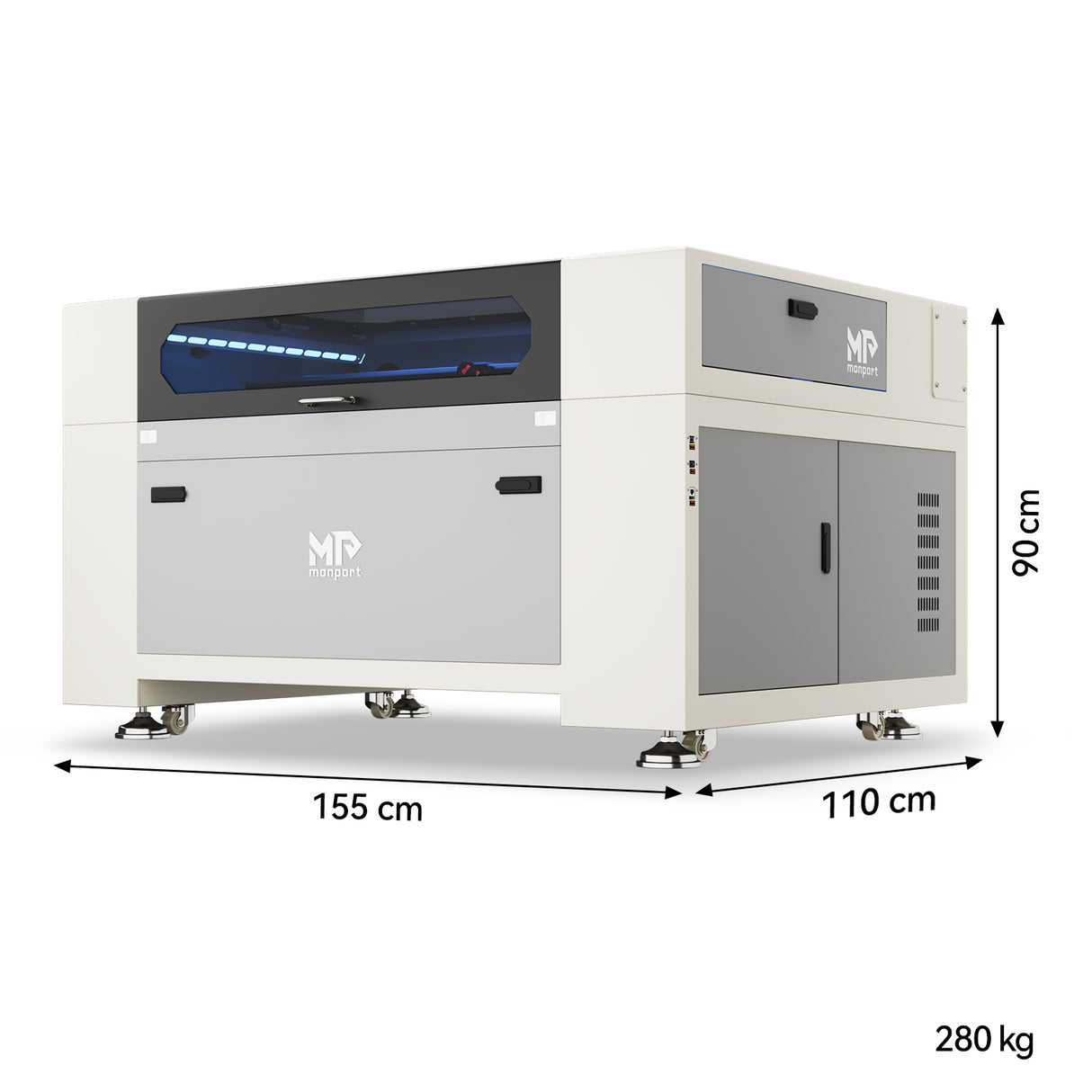 Monport Effi 10S verbesserte Version 100W CO2-Lasergravurmaschine und Schneidemaschine mit Autofokus-Funktion und integrierter Wasserkühler