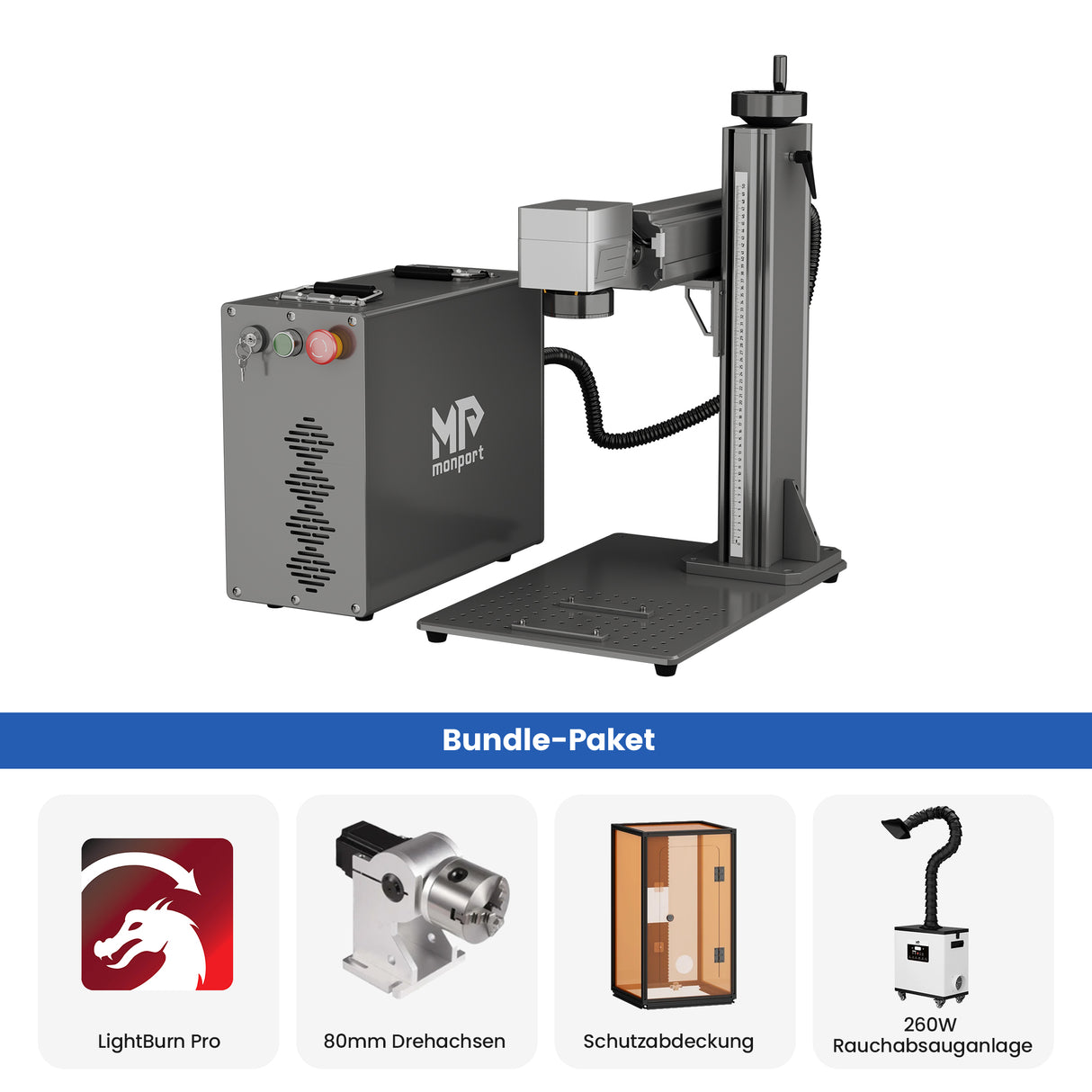 Monport GPro Vision 60W MOPA  Faserlaser Maschine – Mit Vision-System für automatische Positionierung, präzise Metallgravur & Laserbeschriftung