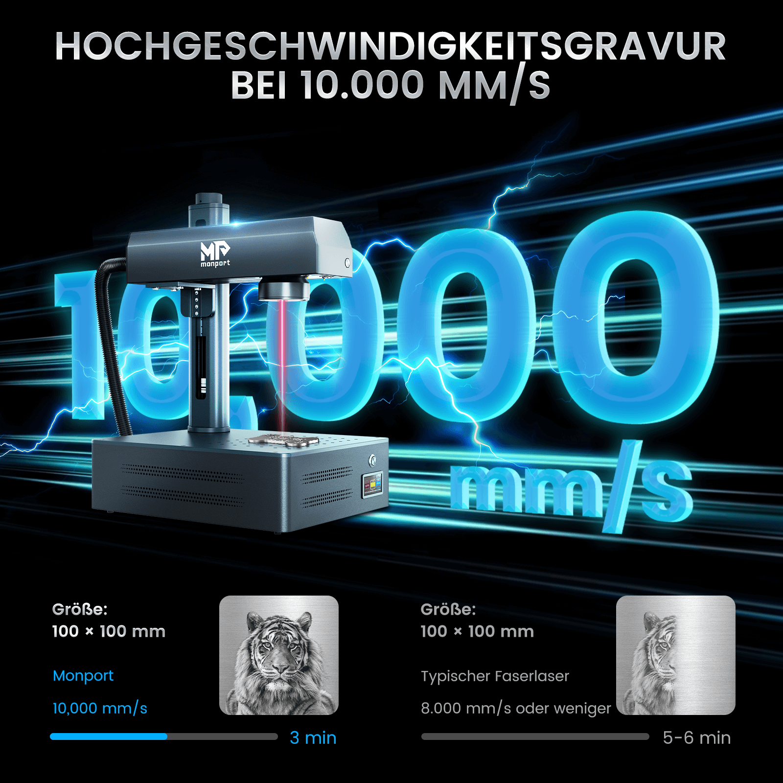 Monport GM 50W Pro Integrierte Faserlaser-Graviermaschine & Markiermaschine mit Autofokus - Maschine