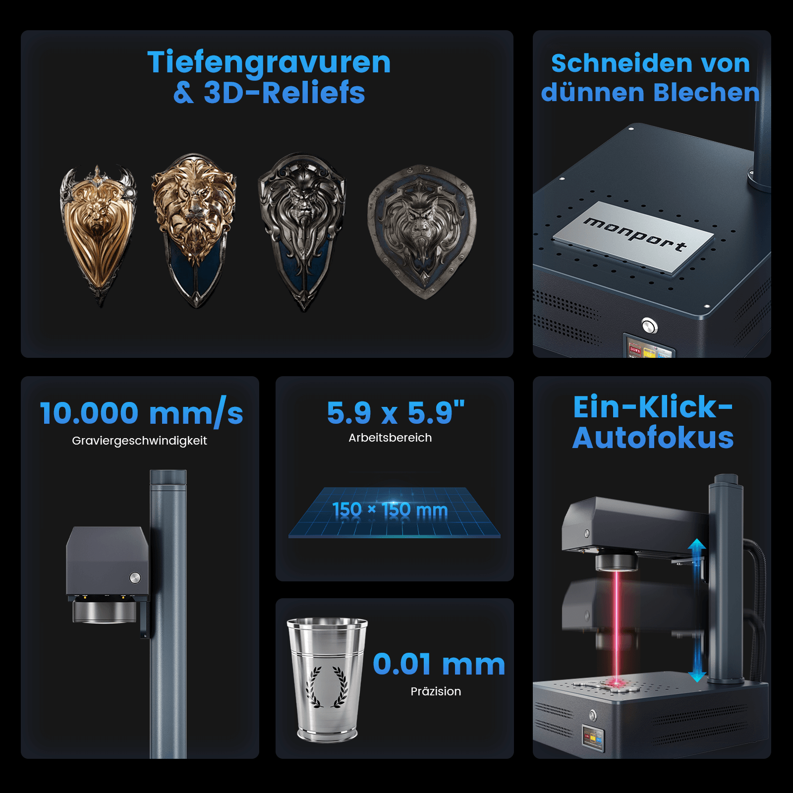 Monport GM 30W Pro Integrierte Faserlaser-Graviermaschine & Markiermaschine mit Autofokus - Maschine