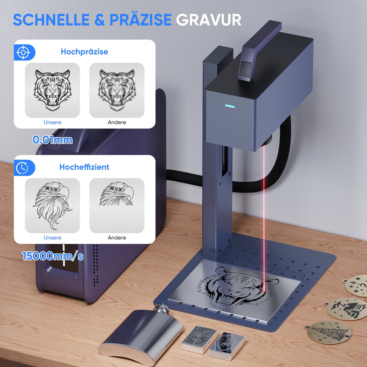 Monport 20W tragbarer Mini - Faser - Lasergravierer für farbige Metallbeschriftung - MonPortlaser.de