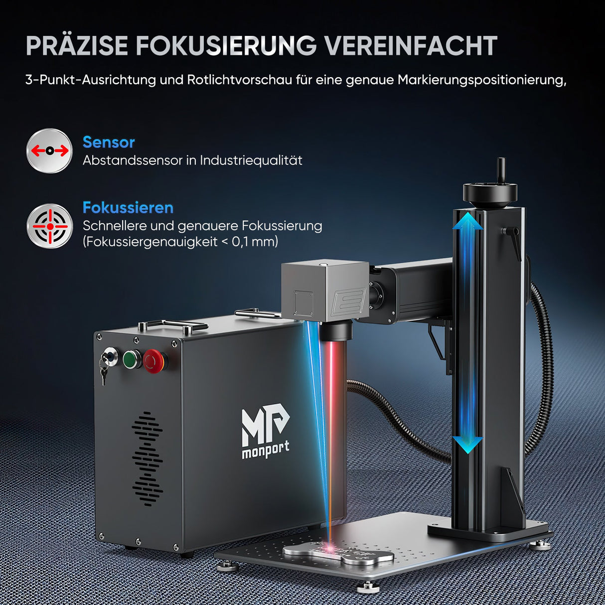 Monport 80W (175 x 175 mm) GPro MOPA Faserlaser Gravier & Markiermaschine mit manuellem Fokus - MonPortlaser.de