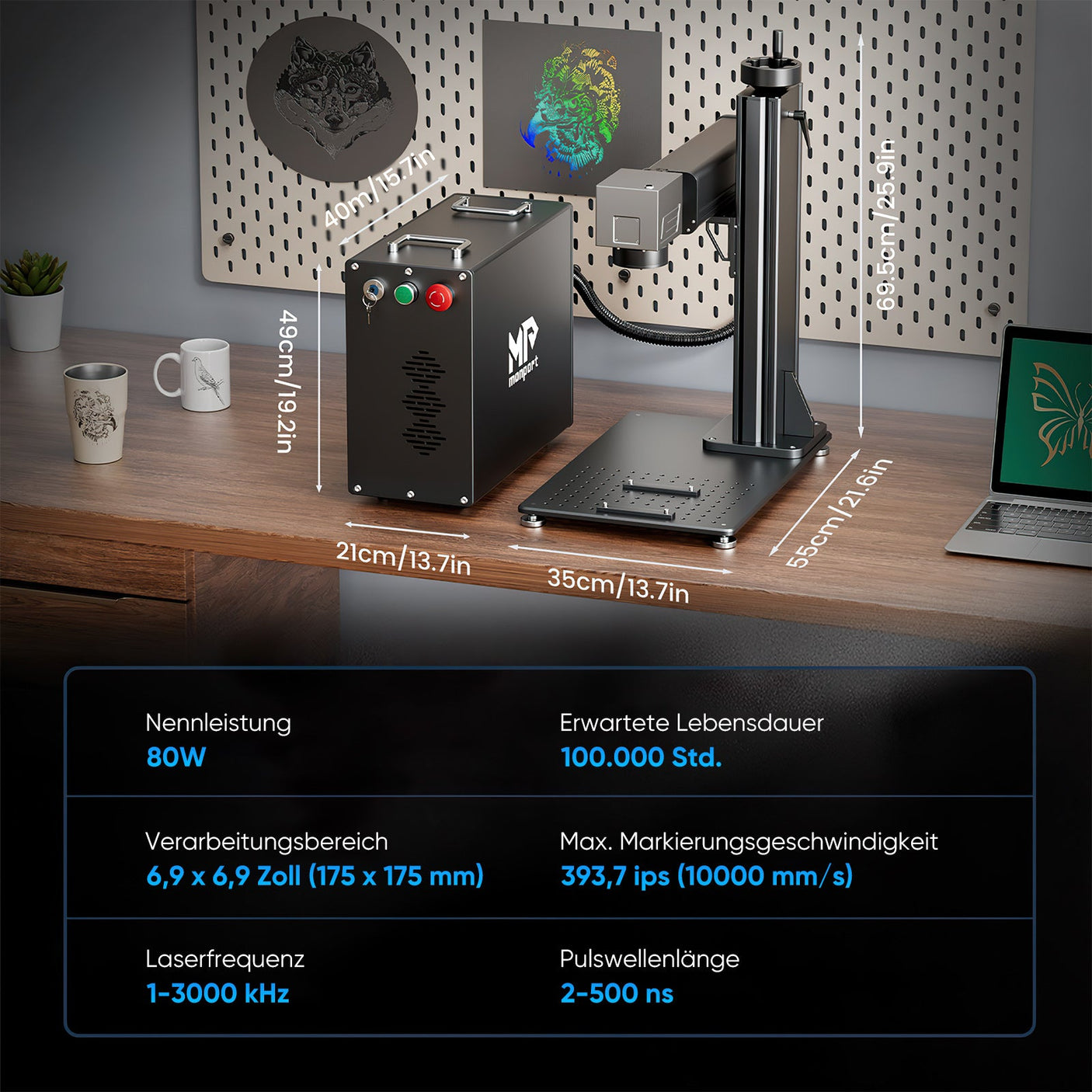 Monport 80W (175 x 175 mm) GPro MOPA Faserlaser Gravier & Markiermaschine mit manuellem Fokus - MonPortlaser.de