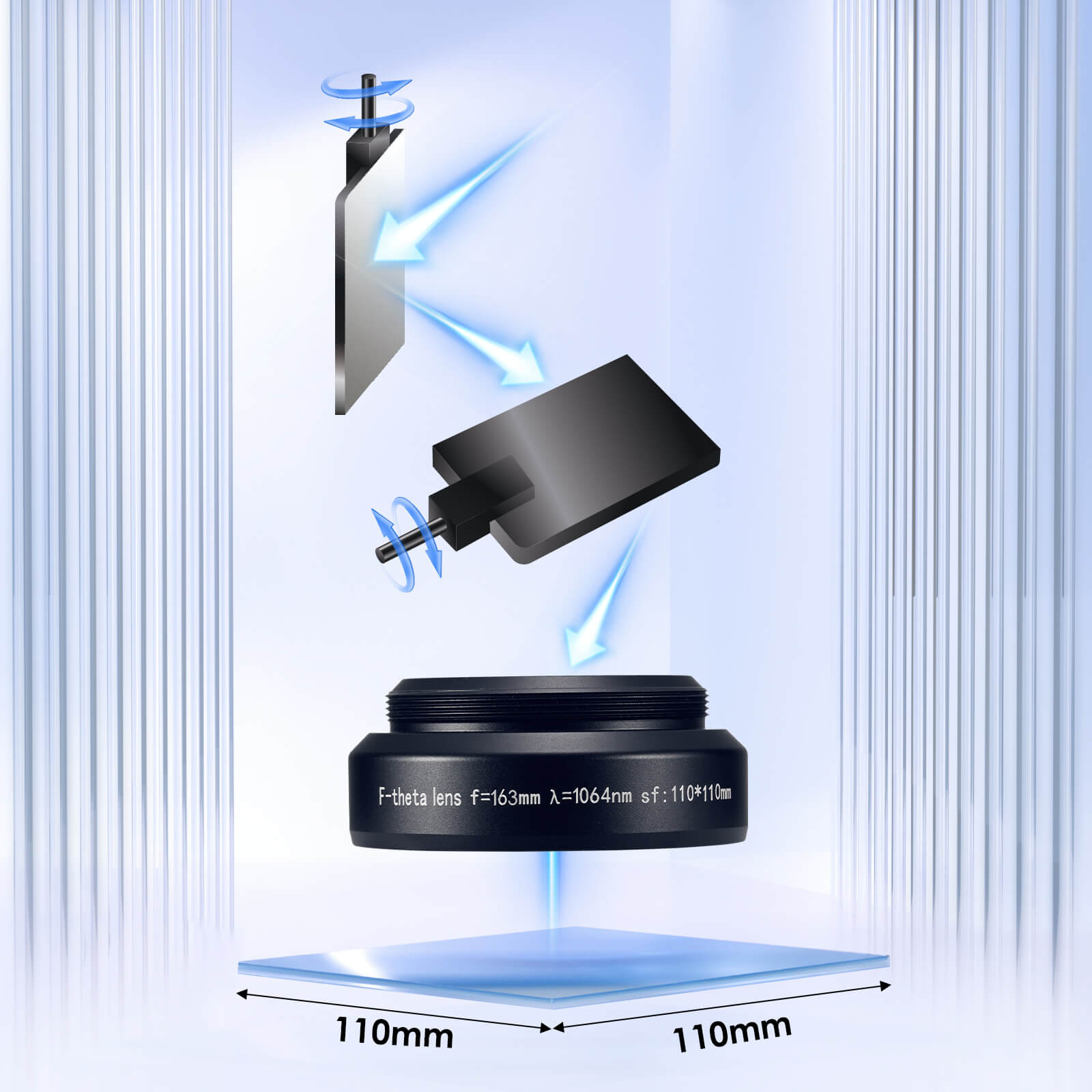 Monport F - theta M52 110 mm * 110 mm optisches Ersatz - Scanobjektiv für Faserlasergravierer - MonPortlaser.de
