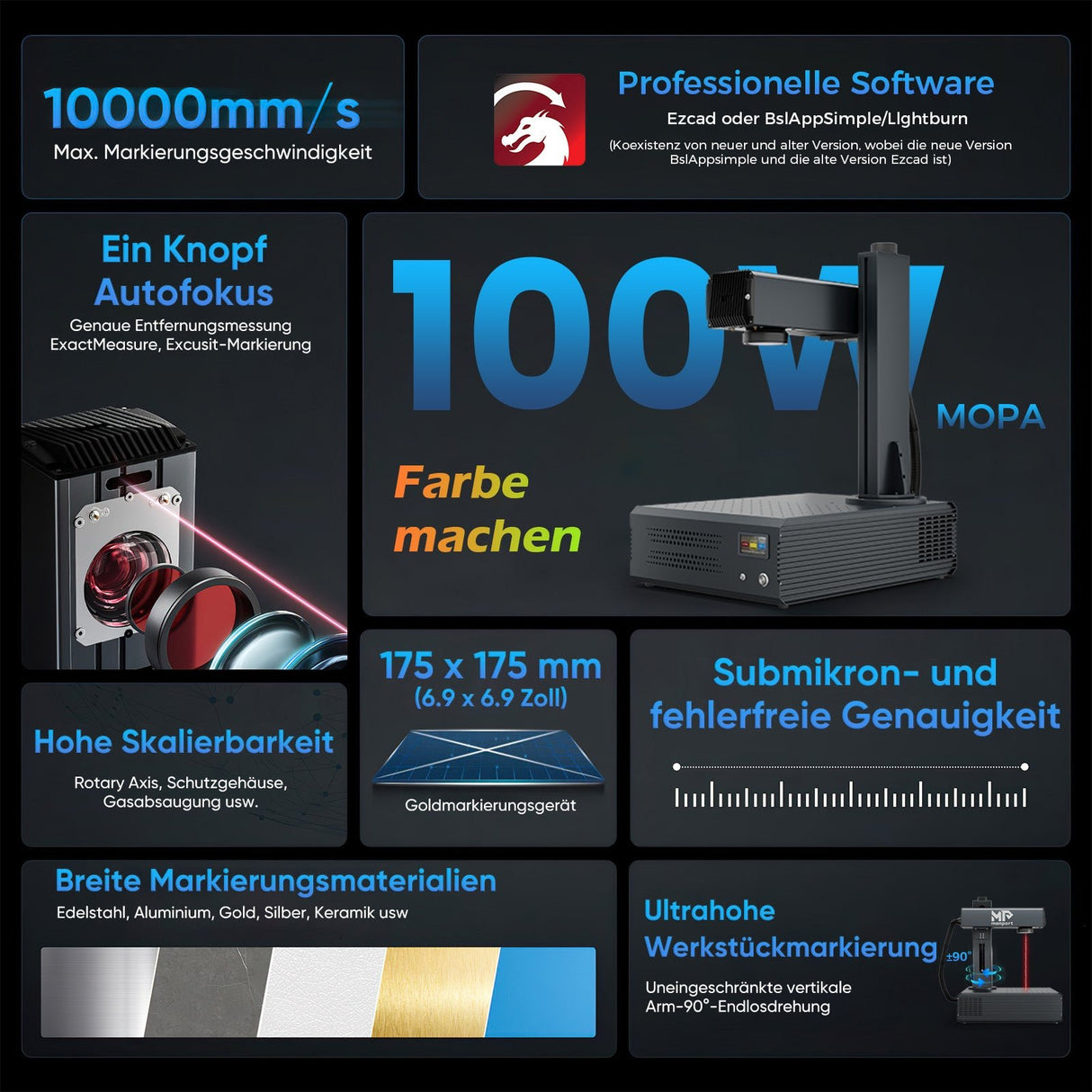 Monport GA Verbesserte 100W Integrierte MOPA Faserlasergravierer & Markiermaschinen mit Autofokus - MonPortlaser.de