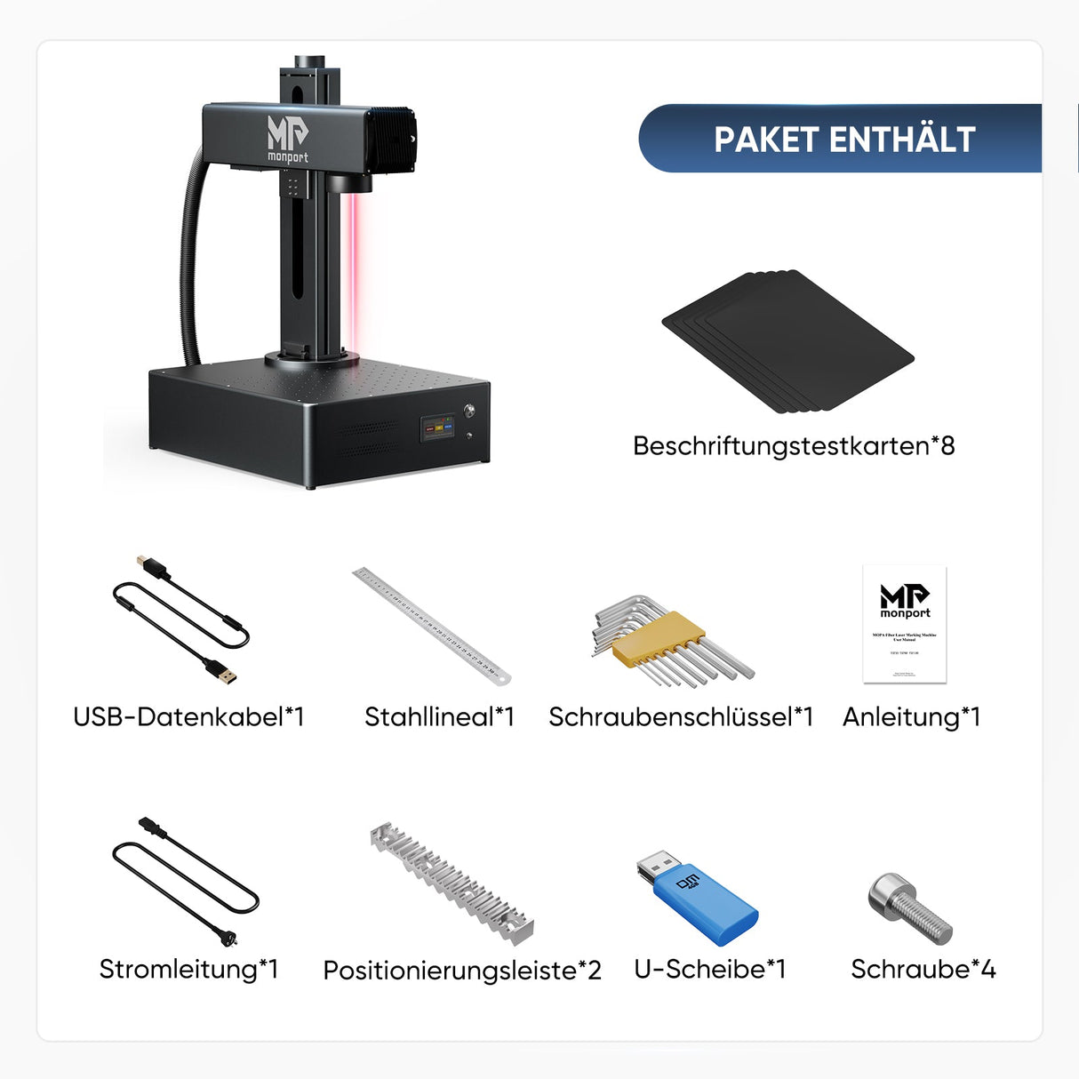 Monport GA Verbesserte 20W Integrierte Faser Lasergravierer & Markiermaschinen mit Autofokus - MonPortlaser.de