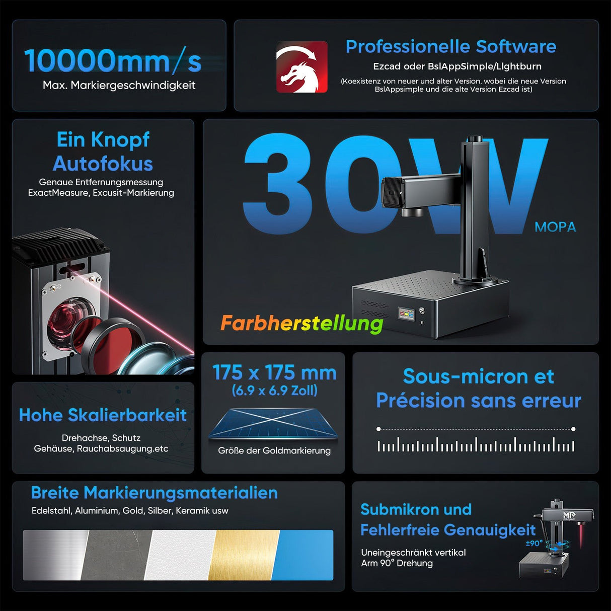 Monport GA Verbesserte 30W Integrierte MOPA Faserlasergravierer & Markiermaschinen mit Autofokus - MonPortlaser.de